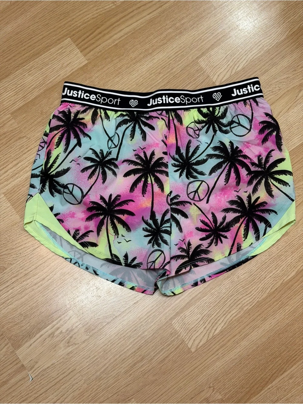Justice Sport Girls Palm Tree Peace Sign Running Shorts XL Plus 16P/18P